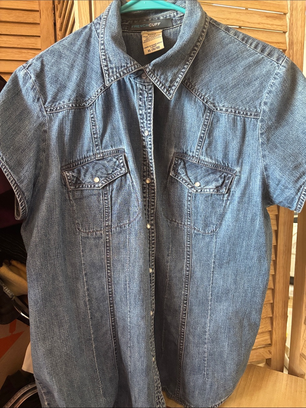 French Cuff Snap Front Denim Blouse XL